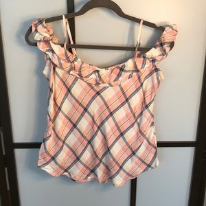 Hollister pink gingham cold shoulder top